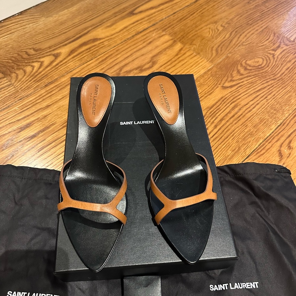 NEW w/ Box Saint Laurent Carla 60 Mule Brown 37.5 Never Worn